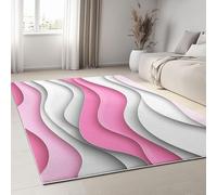 Large Modern Area Rug 180x200cm Simple Wavy Design Washable NonSlip Perfect for Living Room Bedroom Office Grey White PinkStylish Home Decor