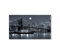 Large Modern Brooklyn Bridge Night View Poster and Prints.Landscape Painting Print on Canvas.Wall art Famous Buildings Pictures for Living Room Decor 80x145cm(32x57in) Frameless