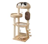 Large Modern Cat Tree, Multi Level Pussy Tower, Activity Indoor Kitty Condo with Widened Perch, Natural Solid Wood Scratching Post for Kittens Cats and Pets(130cm)