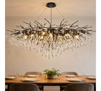 Large Modern Crystal Branch Chandelier Rectangular Raindrop Pendant Light for Living Room Kitchen Island Dining Room Foyer Bedroom - Black 140cm Fixture