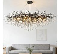Large Modern Crystal Raindrop Chandelier Rectangle Pendant Light for Living Room Kitchen Island Dining Room Foyer Bedroom - Elegant Black Crystal Tree Branch Design 100cm