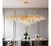 Large Modern Crystal Tree Branch Chandelier - Rectangular Raindrop Pendant Light for Living Room Kitchen Island Dining Room Foyer Bedroom - Gold Finish 120cm