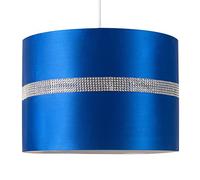 Large Modern Decorative Blue and Silver Diamante Jewel Effect Polycotton Rolla Cylinder Ceiling Pendant Drum Light Shade