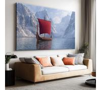 Large Modern Nautical Sailboat Mountains Clouds Canvas Painting Prints 120L x 60W cm, Red Frameless Wall Decor Picture Posters - Unframed Modern Artwork Home Decor for Bedroom Living Room Gift