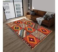 Large Modern Short Pile Washable Area Rug 200x250 cm Rectangular Colorful Vintage Design in Red Orange Yellow Blue Green Brown for Living Room Decor