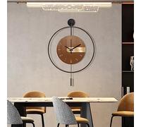 Large Modern Silent Wall Clock Decor - Wood and Metal Design, Battery Operated, Non-Ticking, Indoor Use, D