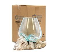 Large Molten Glass Bowl With Whitewash Wood Base Statement Décor