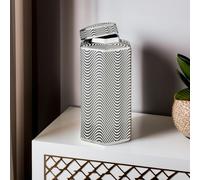 Large Monochrome Ceramic Jar, Decorative Black & White Hexagonal Porcelain Jar With Silver Trim, Storage Jar Interiors by Premier Multi One Size
