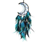 Large Moon Dream Catcher,Black & Blue Feather Handmade Design,Wall Hanging Ornament Decoration for Home Wall Hanging Craft,Indian Dream Catchers Festival Gift for Kids Teens Adult Friends