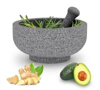 Large Mortar and Pestle - Double Sided Stone Mortar Unpolished Granite Bowl 6.5 Cups 8.5 Inch for Grinding Spices, Salsa Sauce, Avocado Sauce Molcajete Bowl