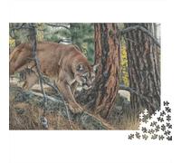Large Mountain Lion Sneaking through Pine Trees in Autumn 1000pcs (75x50cm) Erwachsenenpuzzle - Erwachsenenpuzzle DIY-Puzzlespielzeug