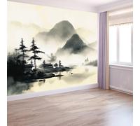 Large Mountains Clouds Plants Mural Wallpaper 500 x 280 cm, Traditional Chinese Style Photo Wallpaper, Wall Mural Sticker for Bedroom Living Room Hallway Sofa Backdrop Wall Decor
