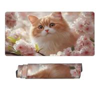 Large Mouse Mat 1000 x 500 mm, Cat Mouse Pad Gaming Keyboard Mousemat 39.4 x 19.7 inch, XXL Mousepad Cherry Blossom Desk Mat Non-Slip Rubber Base with Stitched Edges for Computer, Office, Home -MP890