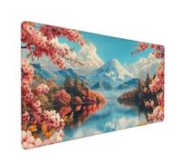 Large Mouse Mat 1000 x 500 mm, Light Blue Mouse Pad Gaming Keyboard Mousemat 39.4 x 19.7 inch, XXL Mousepad Snow Mountain Cherry Blossom Desk Mat Non-Slip Rubber Base with Stitched Edges -MP996
