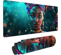Large Mouse Mat 1000x500x3 mm Blue Mouse Pad African Woman Desk Mat Stitched Edges, Gaming Mousepad Non Slip Rubber Base, Waterproof Soft Cloth, Office Desk Accessories for Home Office Decor w-3644