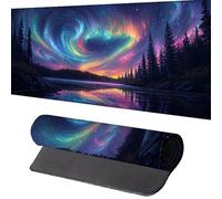 Large Mouse Mat 1000x500x3 mm, Extended Mouse Mat Aurora Mouse Pad Black Desk Pad, Adults Kids Gaming Mouse Pad, Keyboard Pad with Stitched Edges Non-Slip Rubber Base for Desk Decor, Gifts for Men U-L