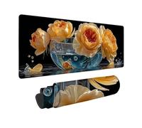 Large Mouse Mat 1000x500x3mm, Yellow Gaming Mouse Pad Rose Desk Mat with 3MM Stitched Edges, Non-Slip Rubber Base Mousepad Desk Decor for Gaming, PC, Laptop, Office, Home, Gifts for Women -zjn2509FX