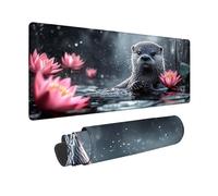 Large Mouse Mat 100x50cm, Black Gaming Mouse Pad Otter Desk Mat with 3MM Stitched Edges, Non-Slip Rubber Base Mousepad Desk Decor for Gaming, PC, Laptop, Office, Home, Gifts for Women -zjn2509K7