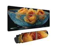 Large Mouse Mat 100x50cm, Yellow Gaming Mouse Pad Rose Desk Mat with 3MM Stitched Edges, Non-Slip Rubber Base Mousepad Desk Decor for Gaming, PC, Laptop, Office, Home, Gifts for Women -zjn25092U