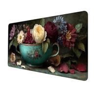 Large Mouse Mat 120 x 60 cm, Red Mouse Pad Flower Mousepad Anti-Slip Rubber Base Desk Mat with Stitched Edge PC Accessories Waterproof Smooth Surface Mousemat for PC, Laptop, Office/Gaming -hjw2506LU
