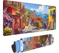 Large Mouse Mat 1200 x 600 x 3 mm Yellow Mouse Pad Small Town Desk Mat Stitched Edges, Gaming Mousepad Non Slip Rubber Base, Waterproof Soft Cloth Desk Accessories for Home Office Decor Gifts w-2695