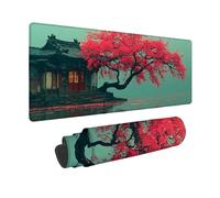 Large Mouse Mat 1500x800mm, Red Gaming Mouse Pad Ancient Buildings Desk Mat with 3MM Stitched Edges, Non-Slip Rubber Base Mousepad Desk Decor for Gaming, PC, Office, Home, Gifts for Women -zjn2509N0