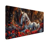 Large Mouse Mat 40x20in, White Gaming Mouse Pad, Horse Extended Desk Mat with Stitched Edges, Waterproof Mousepad Improved Precision and Speed, Desk Pad for Office Accessories Gifts for Women 3-6012