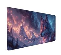 Large Mouse Mat 48x24in, Blue Gaming Mouse Pad, Wolf Extended Desk Mat with Stitched Edges, Smooth Surface Mousepad Improved Precision and Speed, Desk Pad for Office Accessories, Gifts for Men R-1914