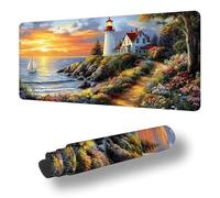Large Mouse Mat 500x250x3 MM XXL Extended Desk Mat, Sunset Gaming Mouse Pad, Keyboard Mousepad Lighthouse Desk Pad, with Non-Slip Base and Stitched Edge Mousepad for Gaming Office Accessories S-4786