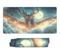 Large Mouse Mat 600 x 300 mm, Fantasy Mouse Pad Gaming Keyboard Mousemat 23.6 x 11.8 inch, XXL Mousepad Full Moon Dragon Desk Mat Non-Slip Rubber Base with Stitched Edges for Office, Home -MP836