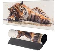 Large Mouse Mat 600 x 300 x 3mm, Extended Mouse Mat Tiger Mouse Pad Yellow Desk Pad, Adults Kids Gaming Mouse Pad, Keyboard Pad with Stitched Edges Non-Slip Rubber Base for Desk Decor, Gifts 5-X