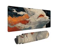 Large Mouse Mat 600x300mm, White Gaming Mouse Pad Fox Desk Mat with 3MM Stitched Edges, Non-Slip Rubber Base Mousepad Desk Decor for Gaming, PC, Laptop, Office, Home, Gifts for Women -zjn2509A1
