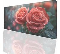 Large Mouse Mat 600x300x3mm, Extended Flower Rose Desk Pad, Adults Kids Gaming Mouse Pad Keyboard with Stitched Edges Water Non-Slip Rubber Base for Desk Office Decor Gift LMDT15000