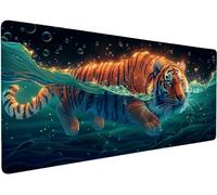 Large Mouse Mat 600x300x3mm Mouse Pad Tiger I-4KS77 | Mousepad Large Size with Non-Slip Rubber Base, Stitched Edges Mousepad, Waterproof Smooth Keyboard Mat Office Accessories