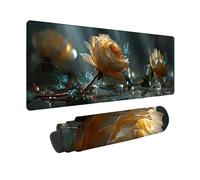 Large Mouse Mat 60x30cm, Yellow Gaming Mouse Pad Rose Desk Mat with 3MM Stitched Edges, Non-Slip Rubber Base Mousepad Desk Decor for Gaming, PC, Laptop, Office, Home, Gifts for Women -zjn250977