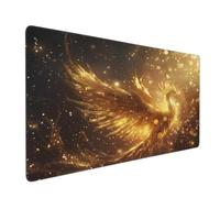 Large Mouse Mat 800 x 300 mm, Phoenix Mouse Pad Gaming Keyboard Mousemat 31.5 x 11.8 inch, XXL Mousepad Gold Desk Mat Non-Slip Rubber Base with Stitched Edges for Computer, Office, Home -MP1498