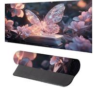 Large Mouse Mat 800 x 300 x 3mm, Extended Mouse Mat Butterfly Mouse Pad Pink Desk Pad, Adults Kids Gaming Mouse Pad, Keyboard Pad with Stitched Edges Non-Slip Rubber Base for Desk Decor, Gifts 1-A