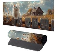 Large Mouse Mat 800x300mm, Extended Mouse Mat Cat Mouse Pad Yellow Desk Pad, Adults Kids Gaming Mouse Pad, Keyboard Pad with Stitched Edges Non-Slip Rubber Base for Desk Decor, Gifts for Men 6-5