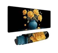 Large Mouse Mat 800x300mm, Yellow Gaming Mouse Pad Rose Desk Mat with 3MM Stitched Edges, Non-Slip Rubber Base Mousepad Desk Decor for Gaming, PC, Laptop, Office, Home, Gifts for Women -zjn25098R