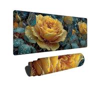 Large Mouse Mat 800x300x3 mm, Yellow Gaming Mouse Pad Rose Desk Mat with 3MM Stitched Edges, Non-Slip Rubber Base Mousepad Desk Decor for Gaming, PC, Laptop, Office, Home, Gifts for Women -zjn25090H