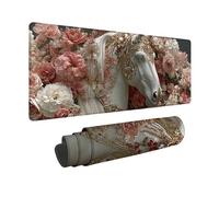 Large Mouse Mat 800x300x3mm, White Gaming Mouse Pad Horse Desk Mat with 3MM Stitched Edges, Non-Slip Rubber Base Mousepad Desk Decor for Gaming, PC, Laptop, Office, Home, Gifts for Women -zjn2509H4