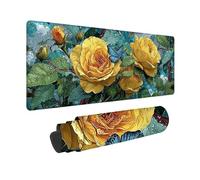 Large Mouse Mat 800x400x3 mm, Yellow Gaming Mouse Pad Rose Desk Mat with 3MM Stitched Edges, Non-Slip Rubber Base Mousepad Desk Decor for Gaming, PC, Laptop, Office, Home, Gifts for Women -zjn2509XK