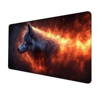Large Mouse Mat 90 x 40 cm, Black Mouse Pad Wolf Mousepad Anti-Slip Rubber Base Desk Mat with Stitched Edge PC Accessories Waterproof Smooth Surface Mousemat for PC, Laptop, Office/Gaming -hjw25061Q