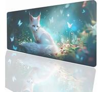 Large Mouse Mat 900x400x3mm, Extended Fox Desk Pad, Adults Kids Gaming Mouse Pad Keyboard with Stitched Edges Water Non-Slip Rubber Base for Desk Office Decor Gift PjY17198 N-U