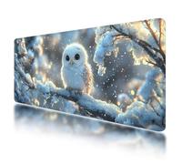 Large Mouse Mat, Gaming Mouse Pad 1000 x 500 mm, White Mousepad XXL Waterproof, Owl Desk Mat with Non-Slip Base, Mousepad with Smooth Surface, Improved Precision and Speed, for Office and Home, O-67