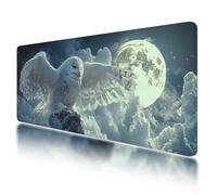 Large Mouse Mat, Gaming Mouse Pad 1000 x 500 mm, White Mousepad XXL Waterproof, Owl Desk Mat with Non-Slip Base, Mousepad with Smooth Surface, Improved Precision and Speed, for Office and Home, O-33
