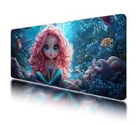 Large Mouse Mat, Gaming Mouse Pad 1200 x 600 mm, Anime Mousepad XXL Waterproof, Mermaid Desk Mat with Non-Slip Base, Mousepad with Smooth Surface, Improved Precision and Speed, for Gaming, Gifts, O-79