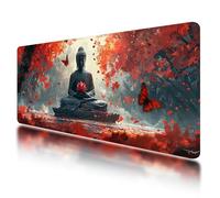 Large Mouse Mat, Gaming Mouse Pad 800 x 400 mm, Red Mousepad XXL Waterproof, Zen Desk Mat with Non-Slip Base, Mousepad with Smooth Surface, Improved Precision and Speed, for Office and Home, O-71