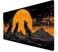 Large Mouse Mat Wolf, Waterproof Moon Gaming Mouse Pad, Non-Slip Extended Desk Mat with Rubber Base, Office Accessories Mousepad with Stitched Edges, Ideal Christmas Gifts for Men 1000x500x3mm A546