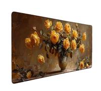 Large Mouse Mat Yellow Mouse Pad Gaming Flower Desk Mat Large Non-Slip Rubber Base with Stitched Edges, Computer Keyboard Desk Pad, Accessories for Men, Home Office Gifts (Yellow 90 x 40cm) e5309
